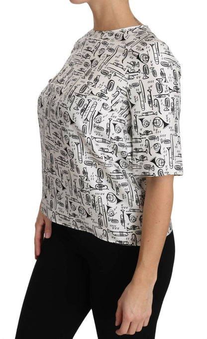 Dolce & Gabbana Elegant Trumpet Print Silk Blouse Top