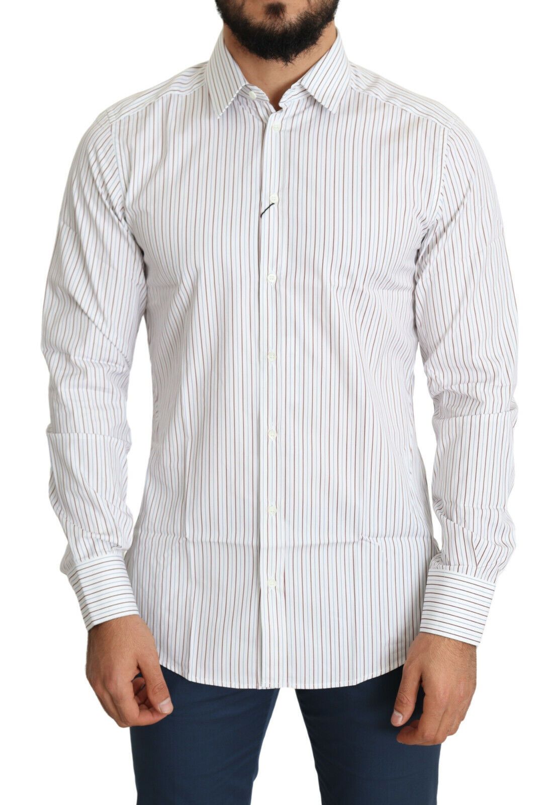 Dolce & Gabbana Elegant White Striped Cotton Dress Shirt