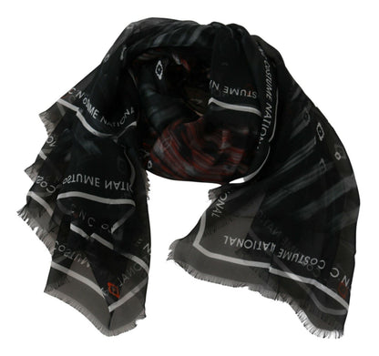 Dolce & Gabbana Black Gray Silk Foulard Branded C'N'C Scarf