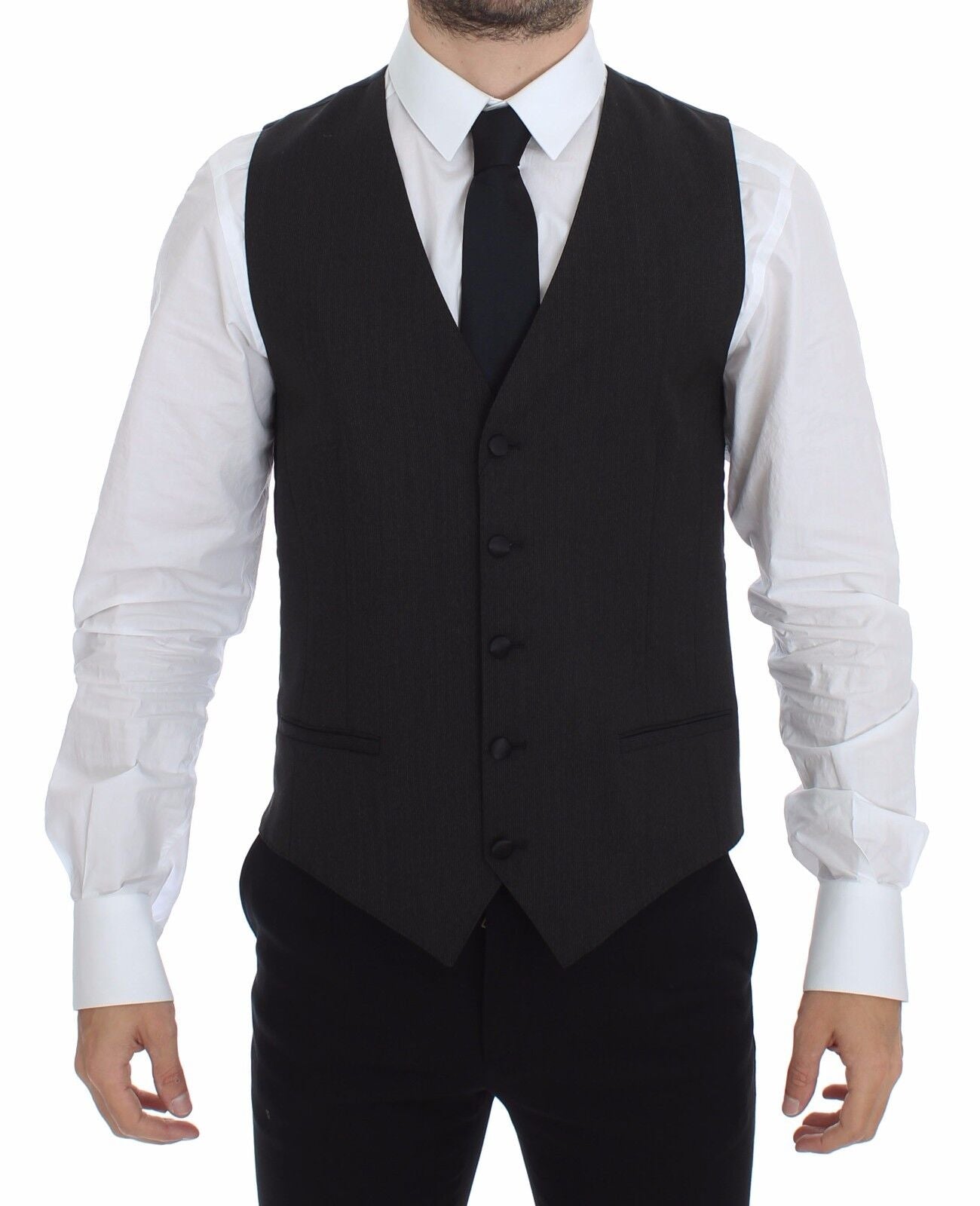 Dolce & Gabbana Gray Wool Stretch Dress Vest Blazer