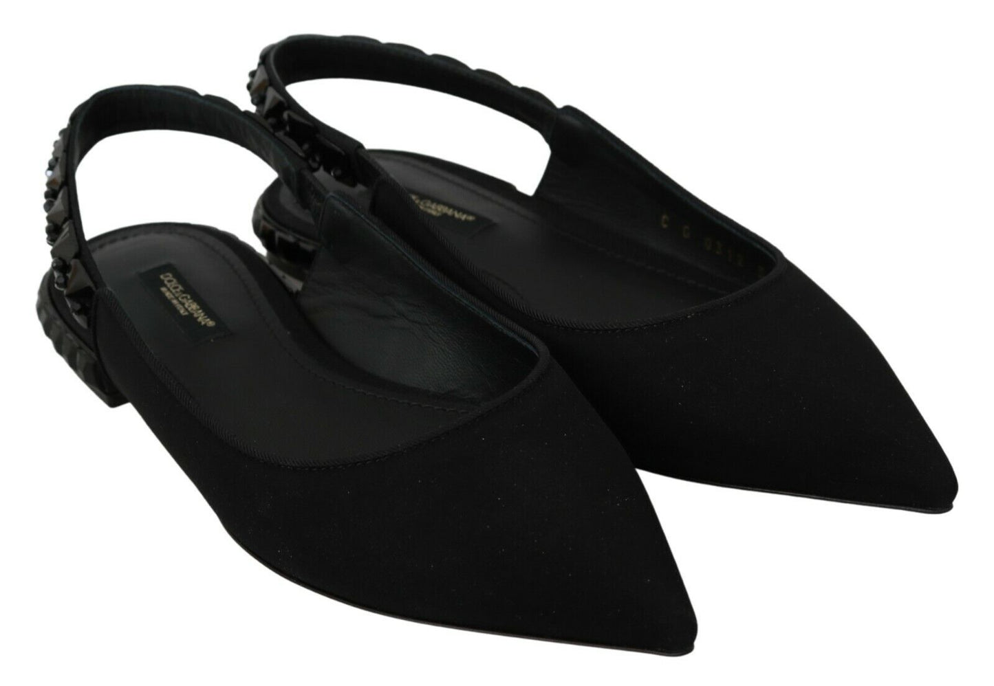 Dolce & Gabbana Black Flats Slingback Charmeuse Shoes