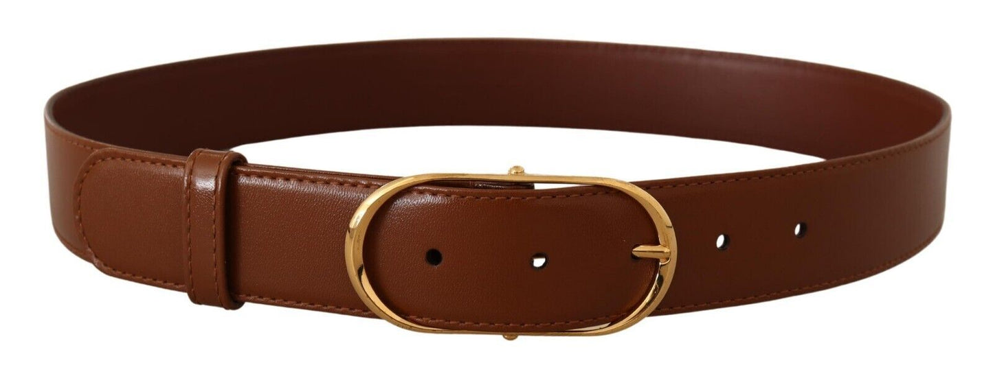 Dolce & Gabbana Brown Leather Gold Metal Oval Buckle Belt