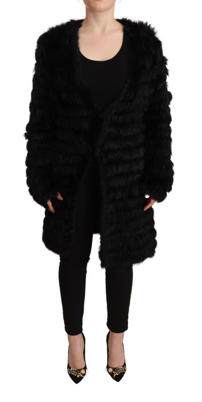 Just Cavalli Black Rabbit Fur Cardigan Long Sleeves Jacket