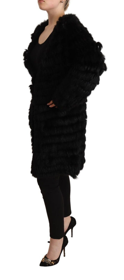 Just Cavalli Black Rabbit Fur Cardigan Long Sleeves Jacket