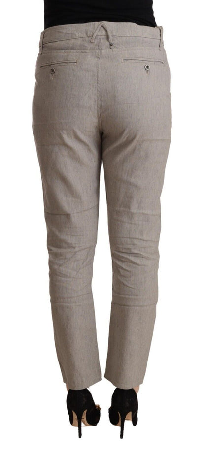 CYCLE Light Gray Linen Blend Mid Waist Tapered Pants