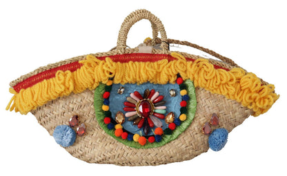 Dolce & Gabbana Multicolor Crystal Embellished Straw Tote