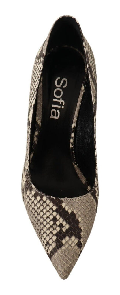 Sofia Chic Gray Snake Print Leather Heels