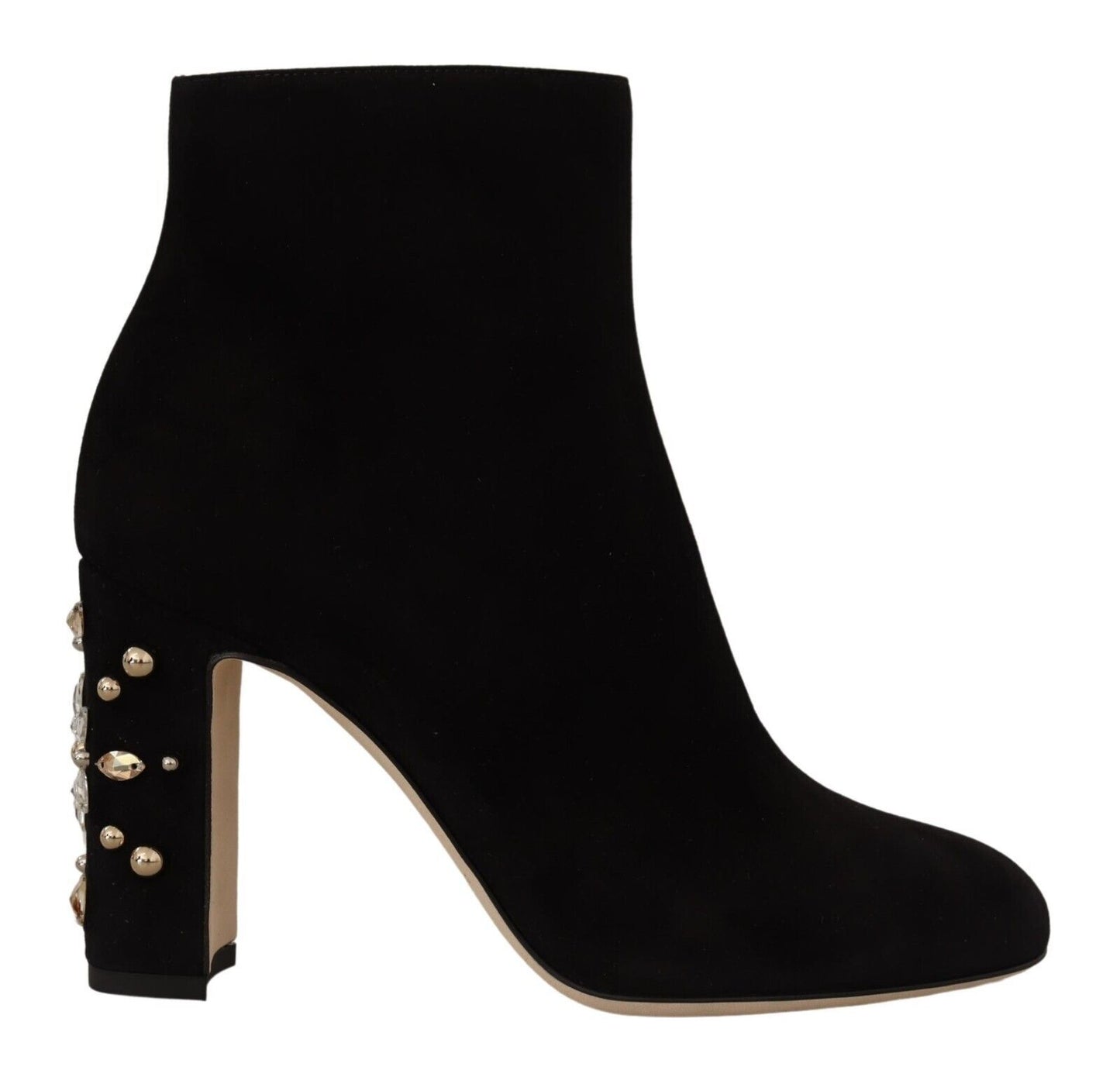 Dolce & Gabbana Black Suede Leather Crystal Heels Boots Shoes