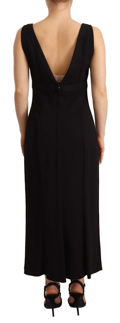 Dolce & Gabbana Black Silk Stretch Side Slit Sheath Midi Dress