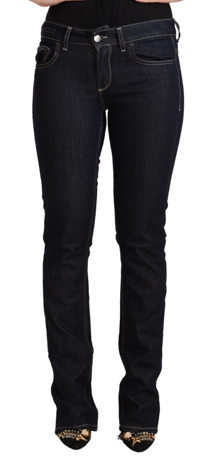 GF Ferre Black Cotton Stretch Low Waist Skinny Denim Jeans