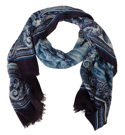 Dolce & Gabbana Blue Printed Men Neck Wrap Shawl Scarf