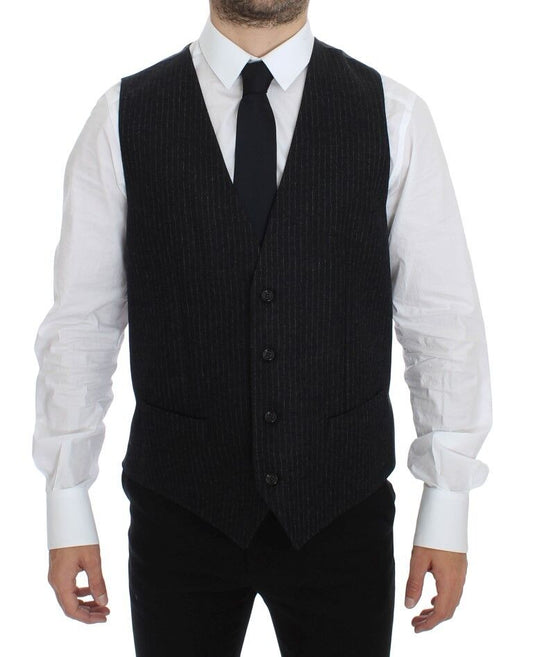 Dolce & Gabbana Gray Striped Wool Dress Vest Gilet