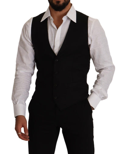 Dolce & Gabbana Elegant Black Virgin Wool Dress Vest