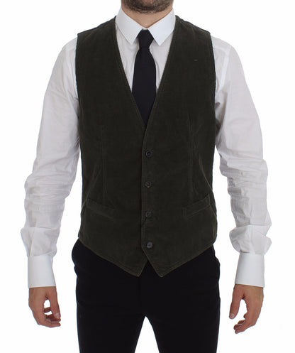 Dolce & Gabbana Green Corduroys Single Breasted Vest