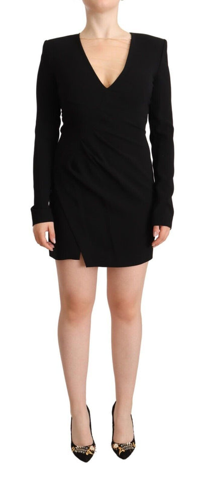 Dsquared² Black Long Sleeves Deep V-neck Mini Sheath Dress