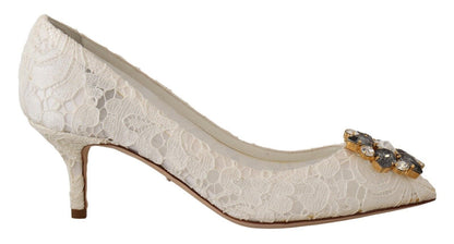 Dolce & Gabbana Elegant Lace Heels with Crystal Accents