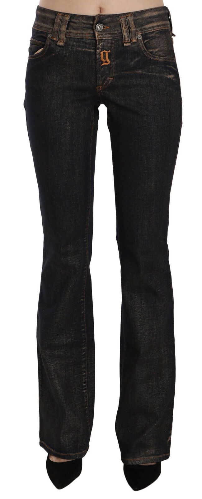 John Galliano Black Washed Mid Waist Flared Denim Pants Cotton