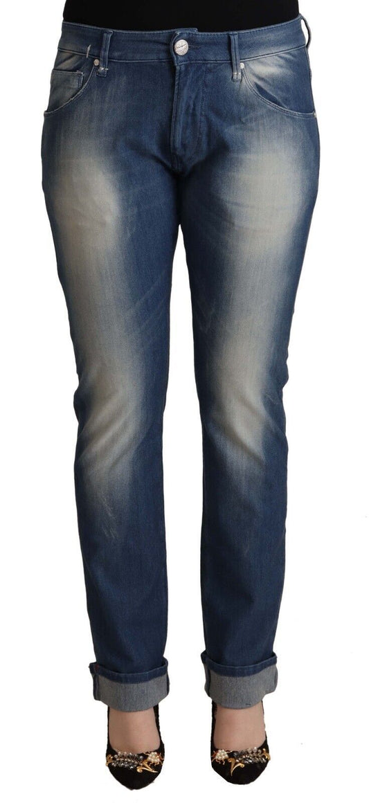 Acht Blue Washed Mid Waist Folded Hem Skinny Jeans