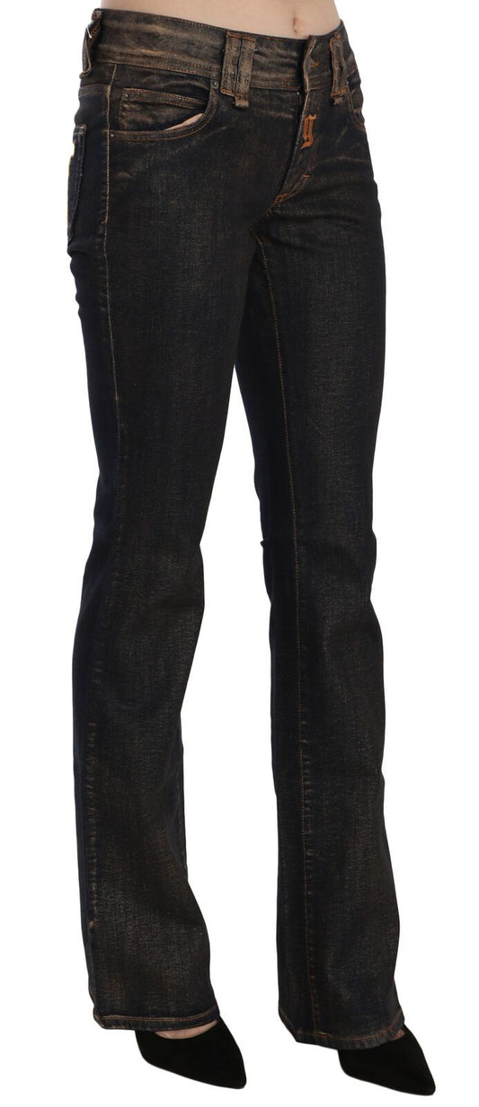 John Galliano Black Washed Mid Waist Flared Denim Pants Cotton