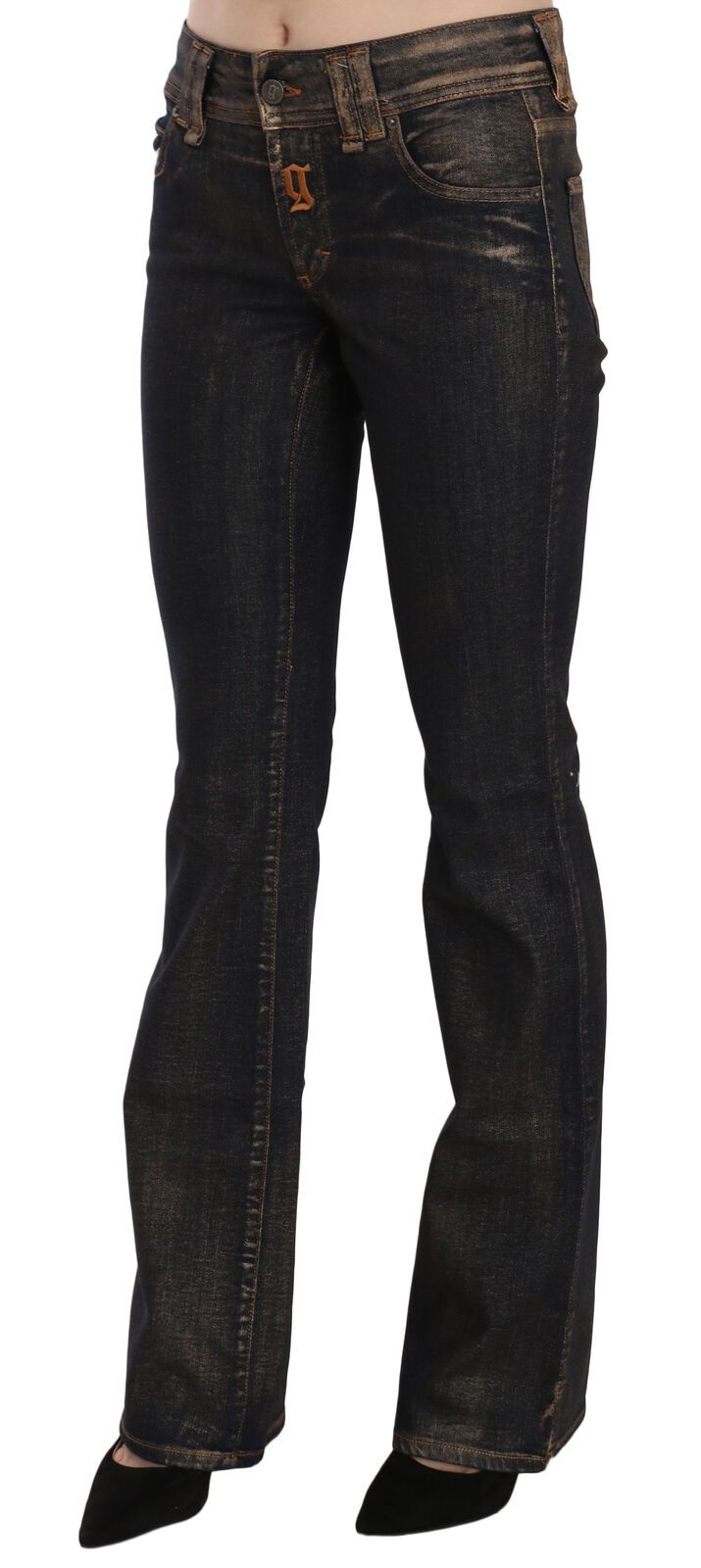 John Galliano Black Washed Mid Waist Flared Denim Pants Cotton