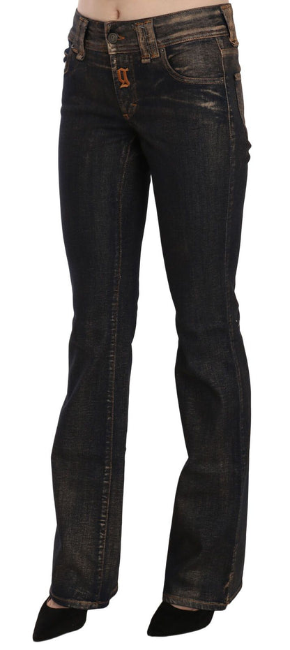 John Galliano Black Washed Mid Waist Flared Denim Pants Cotton