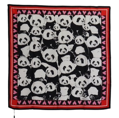 Dolce & Gabbana Multicolor Panda Print Silk Shawl Wrap Scarf