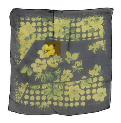 GF Ferre Black Yellow Floral Wrap Shawl Foulard Scarf