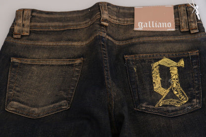 John Galliano Black Washed Mid Waist Flared Denim Pants Cotton