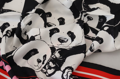 Dolce & Gabbana Multicolor Panda Print Silk Shawl Wrap Scarf