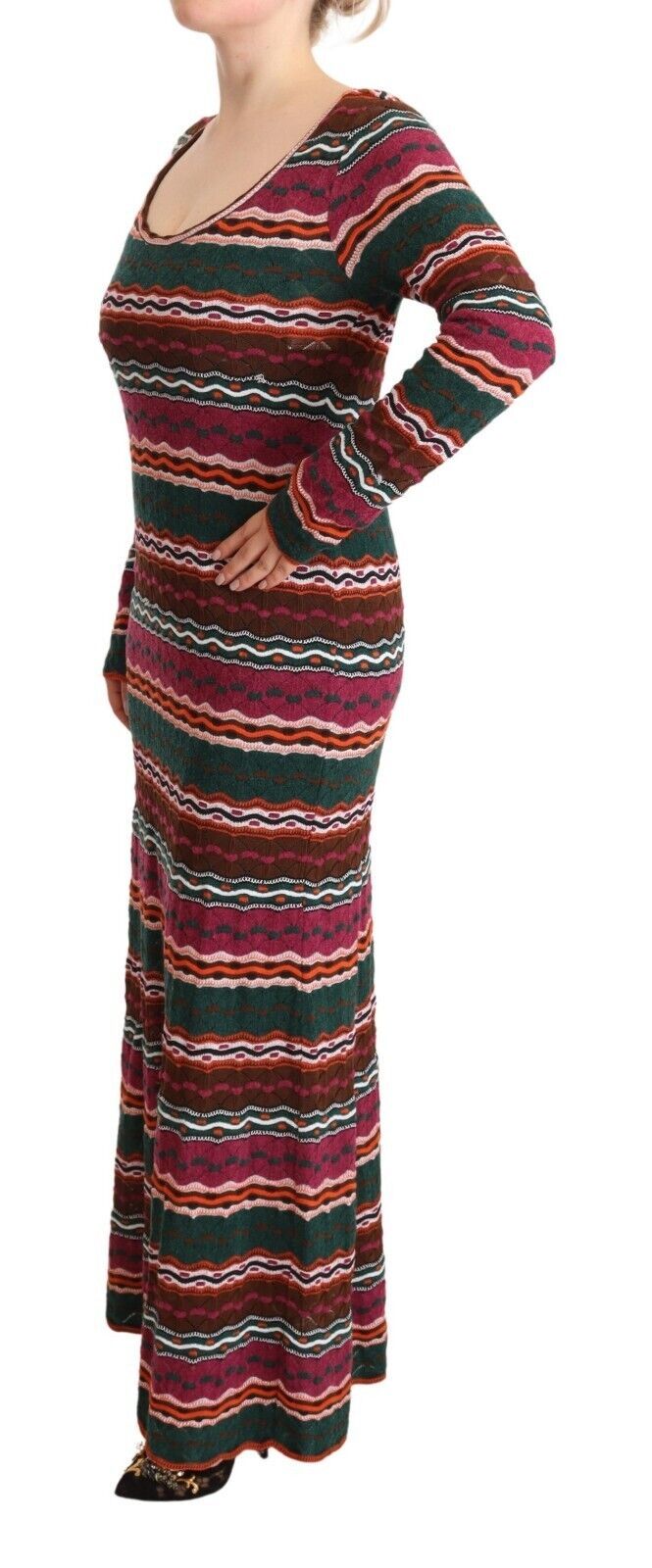 Missoni Multicolor Stripe Wool Knitted Maxi Sheath Dress