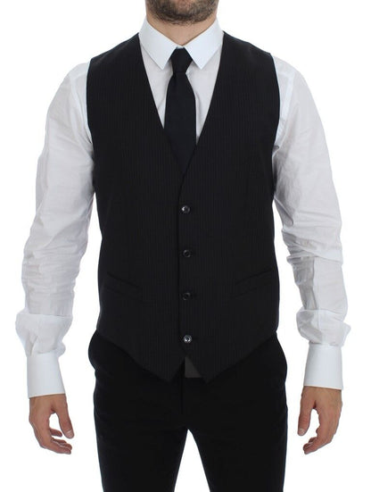 Dolce & Gabbana Black Striped Wool Single Breasted Vest