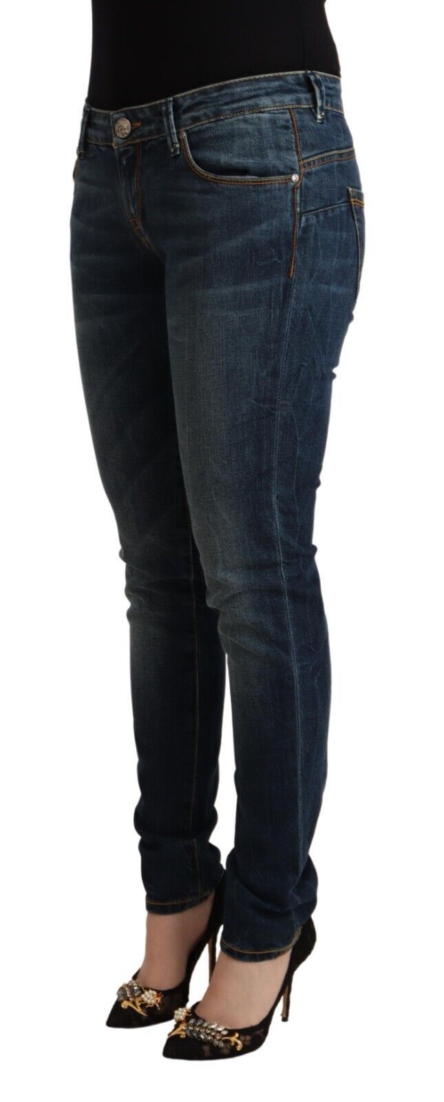 Acht Blue Washed Cotton Low Waist Slim Fit Denim Jeans