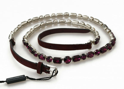 Dolce & Gabbana Brown Leather Purple Crystal Chain Belt