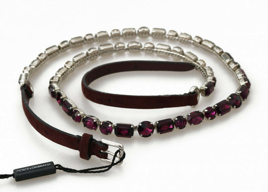 Dolce & Gabbana Brown Leather Purple Crystal Chain Belt