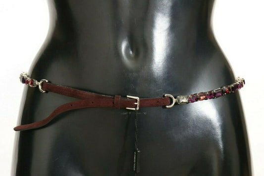 Dolce & Gabbana Brown Leather Purple Crystal Chain Belt