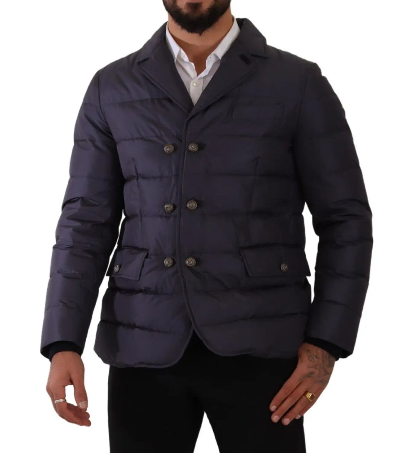 Dolce & Gabbana Blue Silk Goat Coat Blouson Winter Jacket