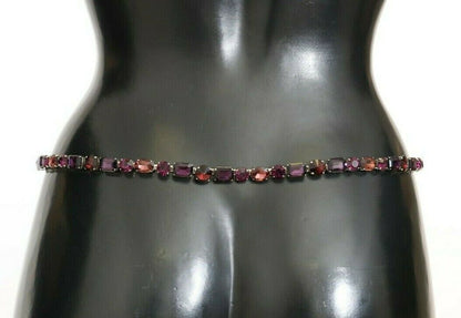 Dolce & Gabbana Brown Leather Purple Crystal Chain Belt