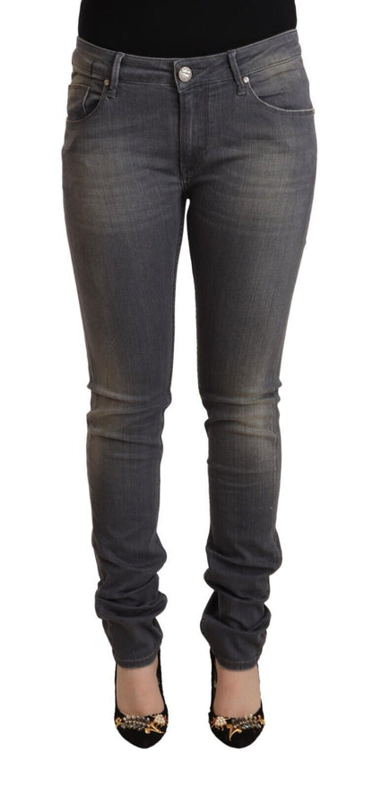 Acht Dark Gray Washed Cotton Denim Skinny Jeans