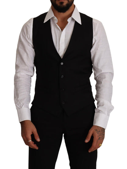 Dolce & Gabbana Elegant Black Virgin Wool Dress Vest