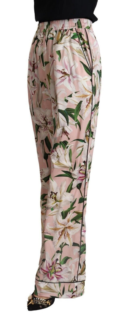 Dolce & Gabbana Pink Lily Mid Waist Wide Leg Pants