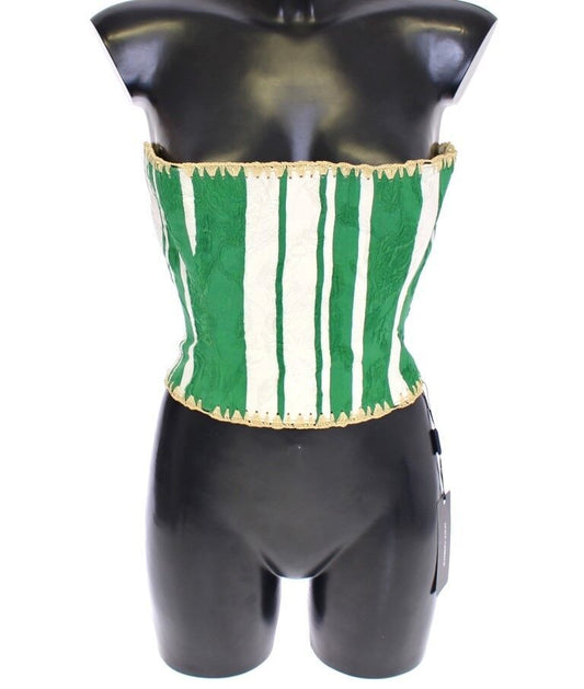 Dolce & Gabbana Green Striped Corset  Woven Raffia Waist Belt