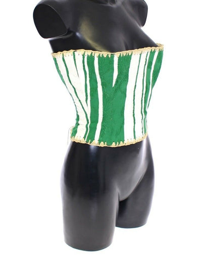 Dolce & Gabbana Green Striped Corset  Woven Raffia Waist Belt