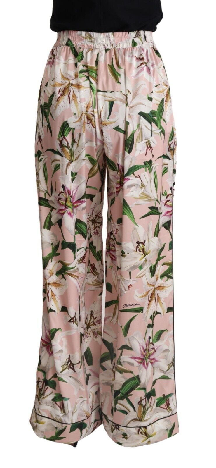 Dolce & Gabbana Pink Lily Mid Waist Wide Leg Pants