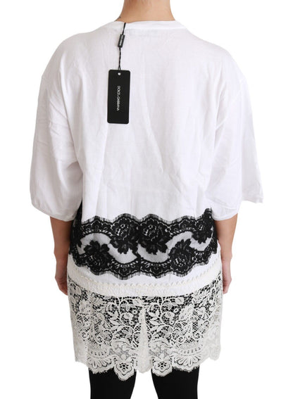 Dolce & Gabbana White Fashion Sinner Cotton Lace T-shirt Top