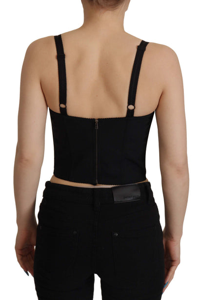 Dolce & Gabbana Black Patchwork Sicily Blouse Corset Cropped Top