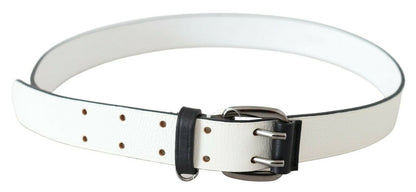 Costume National White Genuine Leather Silver Buckle Waist Belt