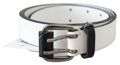 Costume National White Genuine Leather Silver Buckle Waist Belt