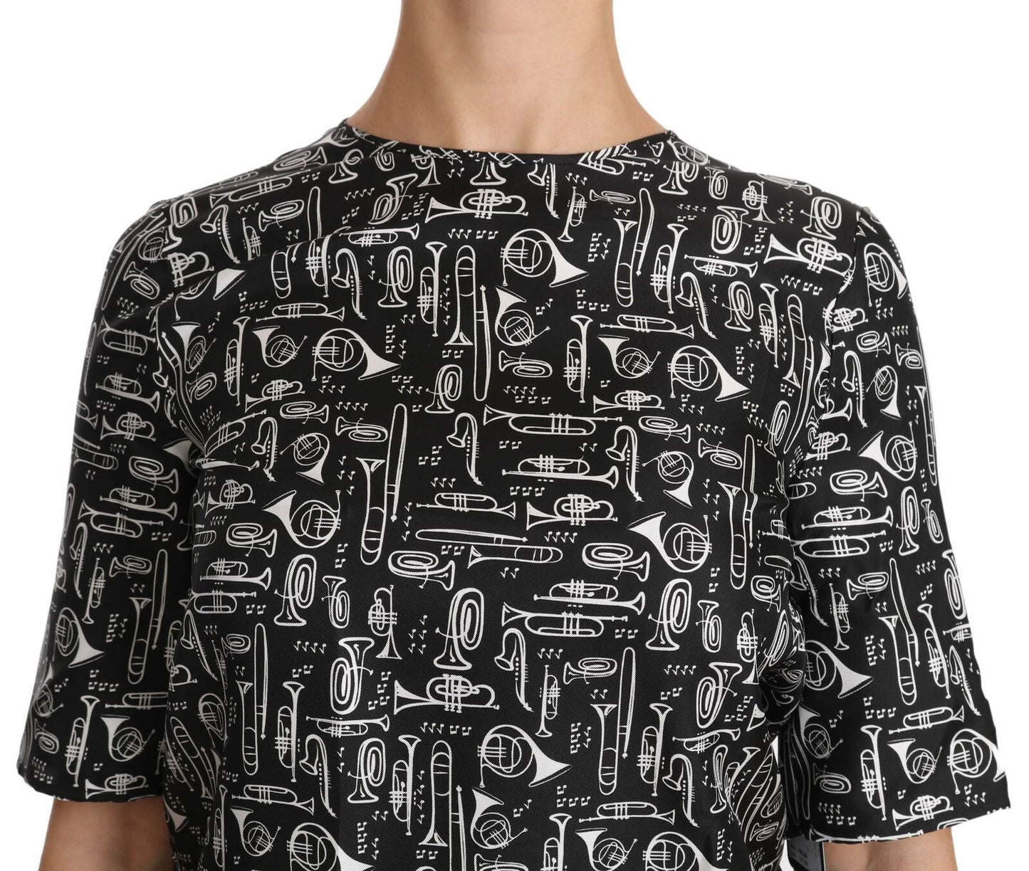 Dolce & Gabbana Black Musical Instruments Print Silk Blouse