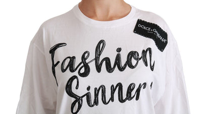 Dolce & Gabbana White Fashion Sinner Cotton Lace T-shirt Top