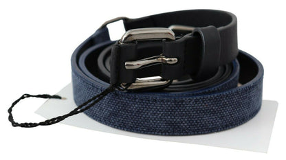 Costume National Black Blue Leather Silver Logo Belt